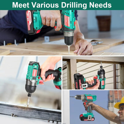 Cordless Drill Driver and Impact Driver 20V, HYCHIKA Drill Combo Kit, 1H Fast Charging, 22PCS Accessories for Drilling Wood, Metal and Plastic