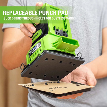 Greenworks 24V Cordless Quarter Sheet Sander 11,000 Opm with 2Ah Battery and Charger