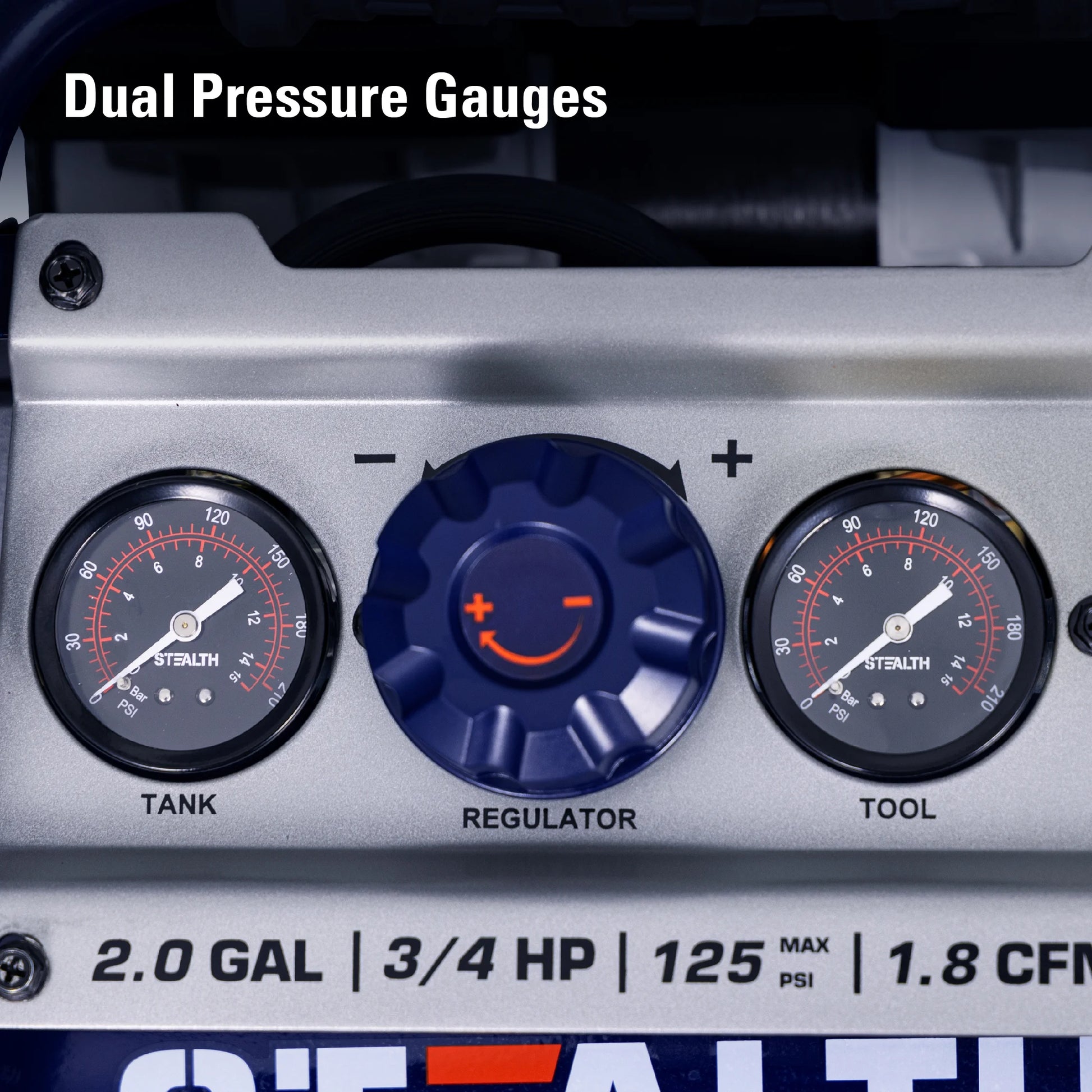 Stealth Ultra Quiet 2 Gallon 125 PSI Portable Electric Oil-Free Air Compressor, Professional Series