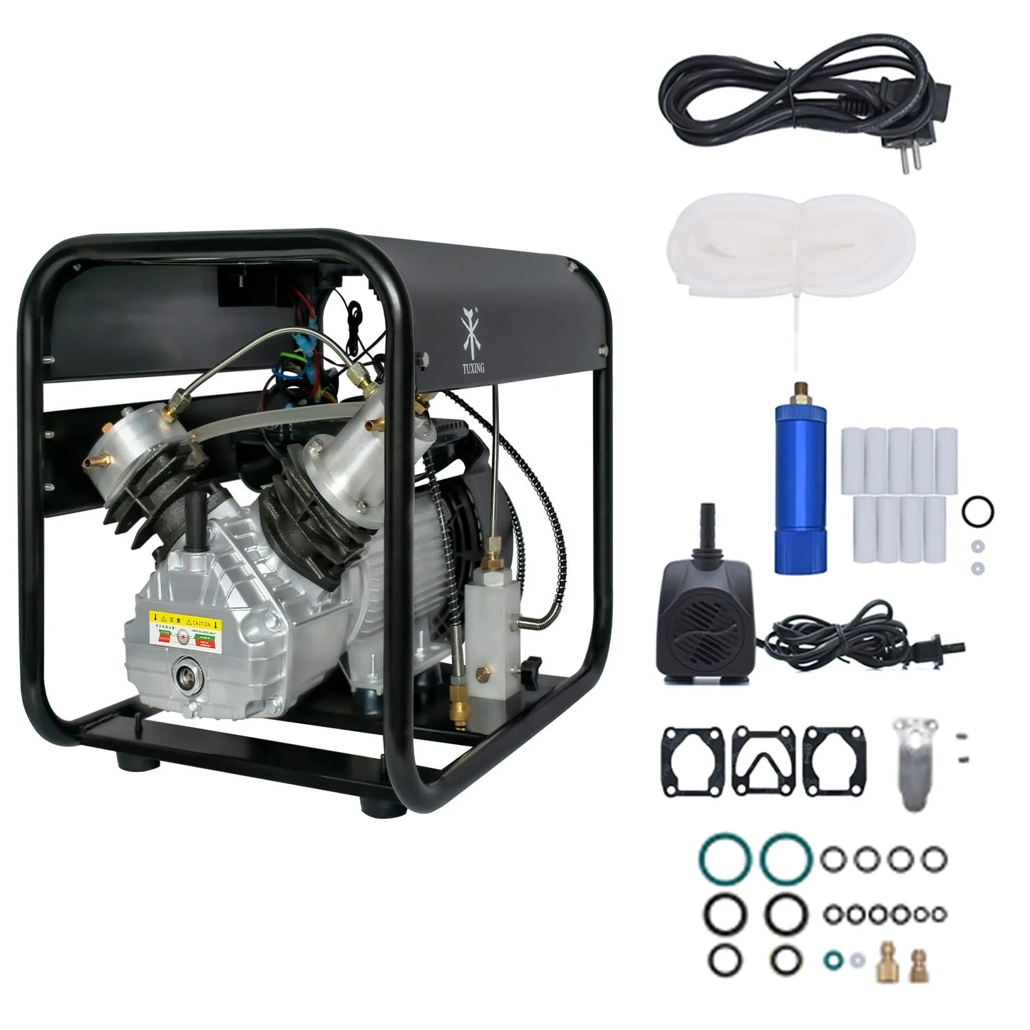 TUXING 4500Psi Pcp Compressor,Double Cylinder Scuba Air Compressor,Manually Stop Version,High Pressure Air Pump for Air Rifle Gun 6.8L Scuba Tank,Paintball Gun 30Mpa 110V(TXED011)