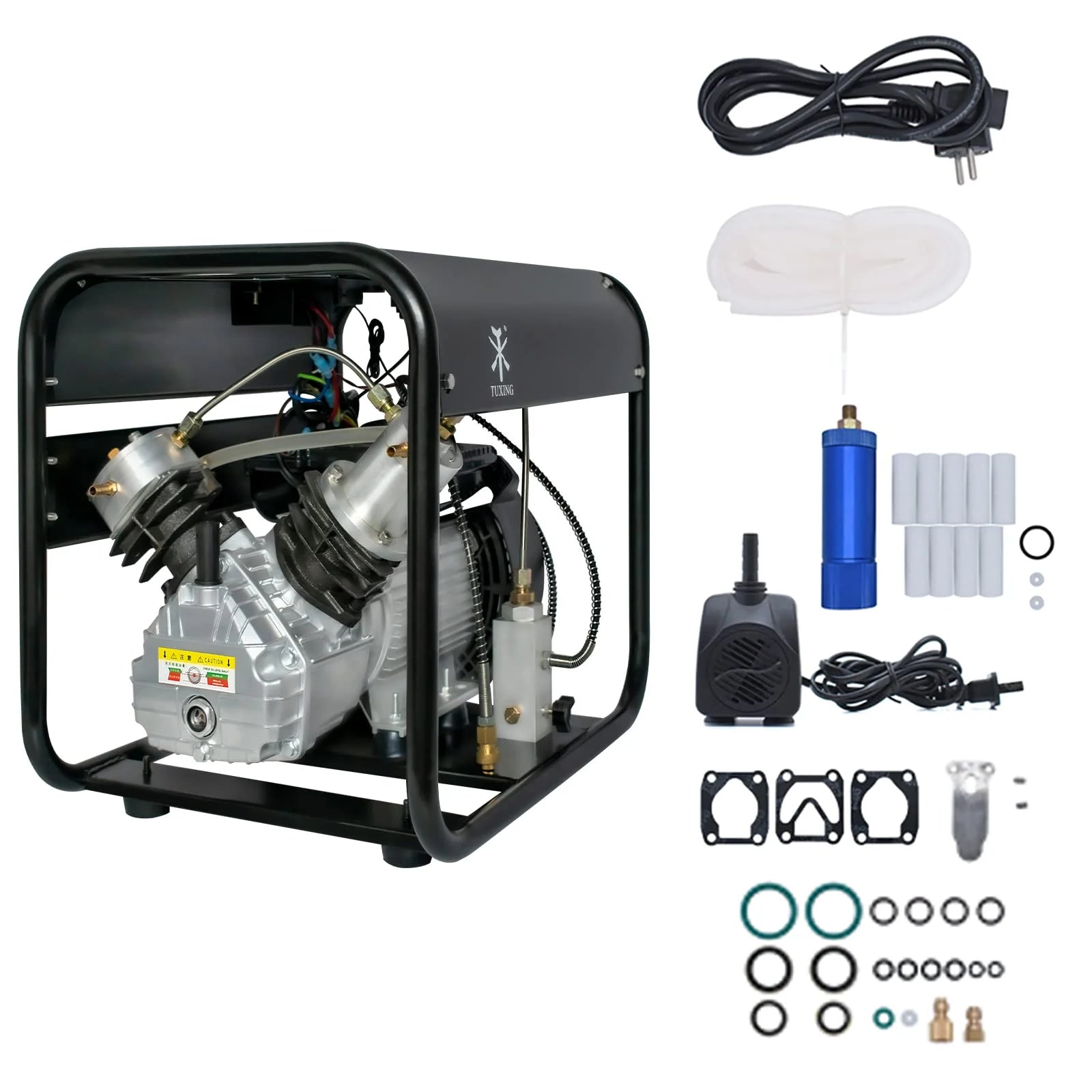 TUXING 4500Psi Pcp Compressor,Double Cylinder Scuba Air Compressor,Manually Stop Version,High Pressure Air Pump for Air Rifle Gun 6.8L Scuba Tank,Paintball Gun 30Mpa 110V(TXED011)
