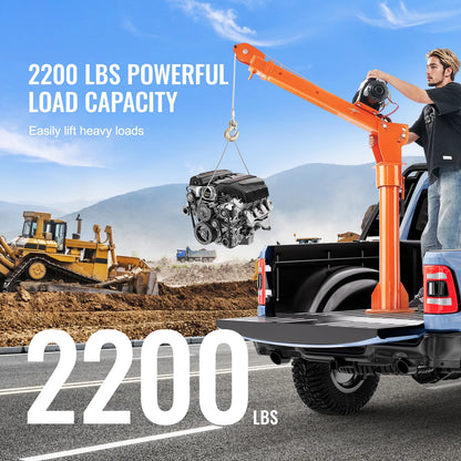 KFFKFF Power-Operated Truck Crane, 2200 lbs, Collapsible Truck-Bed Mounted Crane with 6000 lbs Electric Winch, Steel-Made Truck Jib Crane Hoist with 360° Rotation