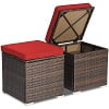 Costway 2PC Patio Rattan Ottoman Seat Side Table Storage Box Footrest Off White