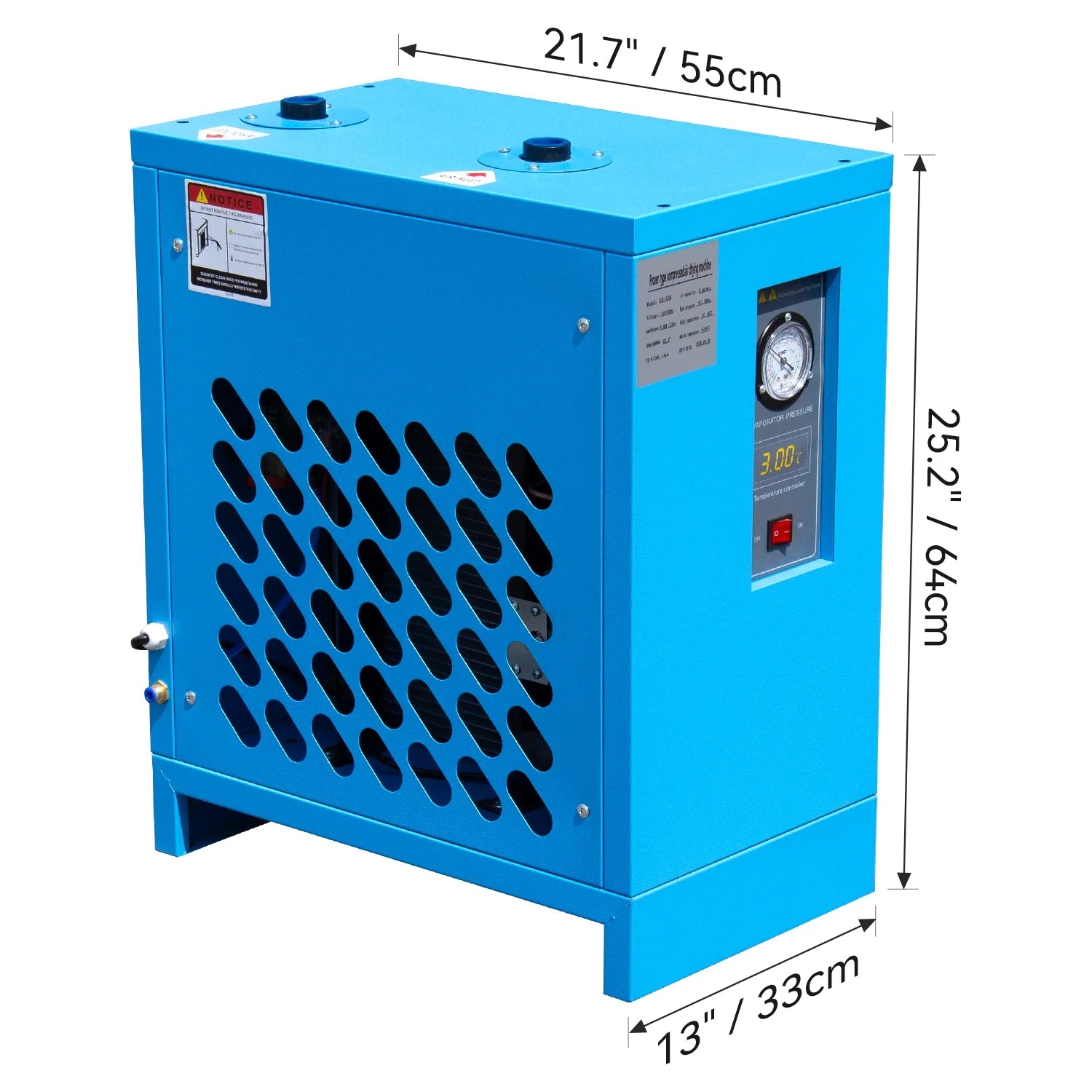 HPDMC Industrial Heavy Duty Refrigerated Air Dryer, 70 CFM, 0.75 KW, 110V For 15HP-20HP Rotary Screw Compressors, R134a Cooling System, Removes Moisture, Oil, Dust for Workshops, Factories, CNC