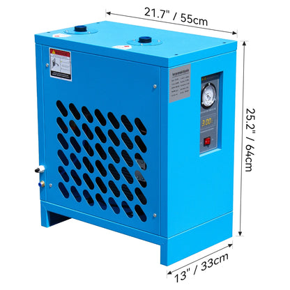HPDMC Industrial Heavy Duty Refrigerated Air Dryer, 70 CFM, 0.75 KW, 110V For 15HP-20HP Rotary Screw Compressors, R134a Cooling System, Removes Moisture, Oil, Dust for Workshops, Factories, CNC