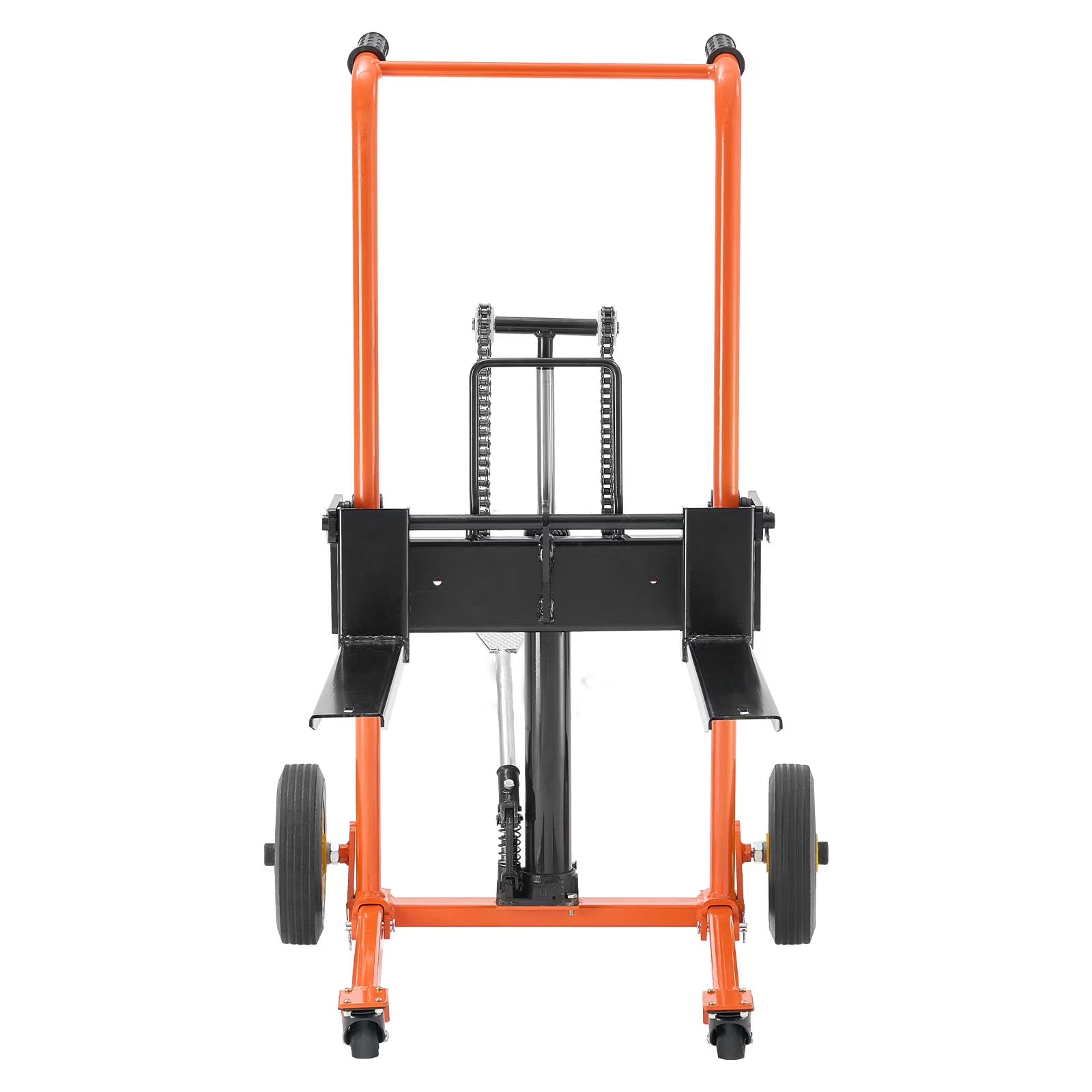 KFFKFF Hydraulic Material Lift Stacker, 450 lbs Capacity, Pallet Truck with Fork Lift Table, 35.8-Inch Max Height, Foldable & Portable Table Cart, Yellow & Black