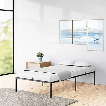 Queen Metal Platform Bed Frame with Sturdy Steel Bed Slats, Mattress Foundation, No Box Spring Needed Large Storage Space, Easy to Assemble, Non-Shaking and Non-Noise, Black