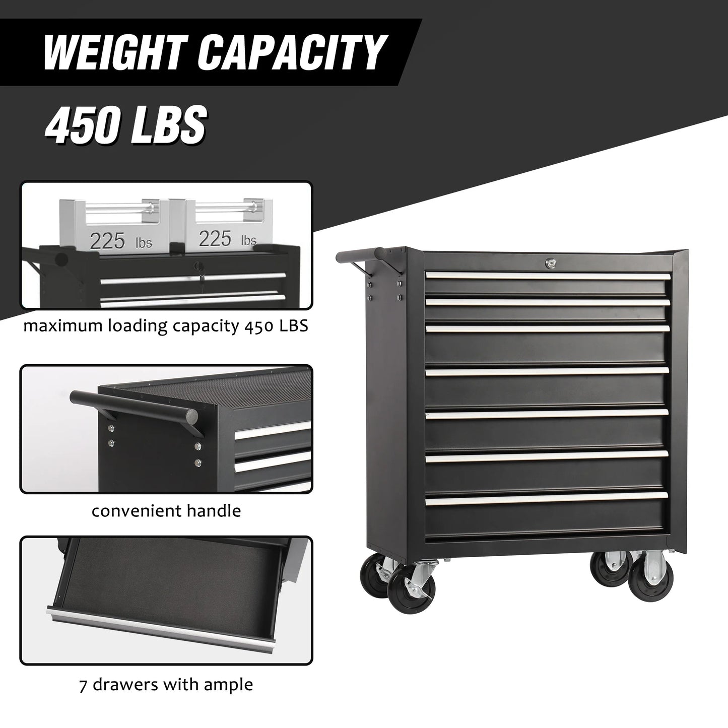 7-Drawer Rolling Tool Chest with Wheels - Heavy-Duty Tool Storage Cart for Garage, Workshop, or Job Site