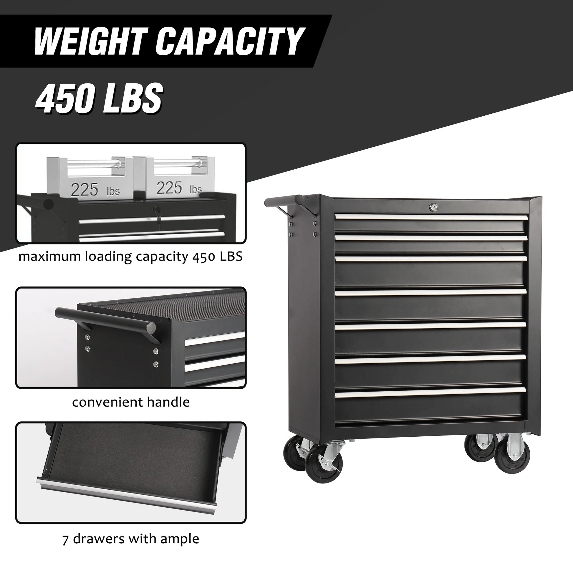 7-Drawer Rolling Tool Chest with Wheels - Heavy-Duty Tool Storage Cart for Garage, Workshop, or Job Site