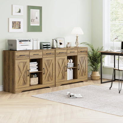 Homfa 41.7'' Wide 3 Drawer Brown Wood Sideboard, 3 Drawer Kitchen Buffet with 2 Doors, Storage Cabinet with 2-Tier Adjustable Shelves for Living Room