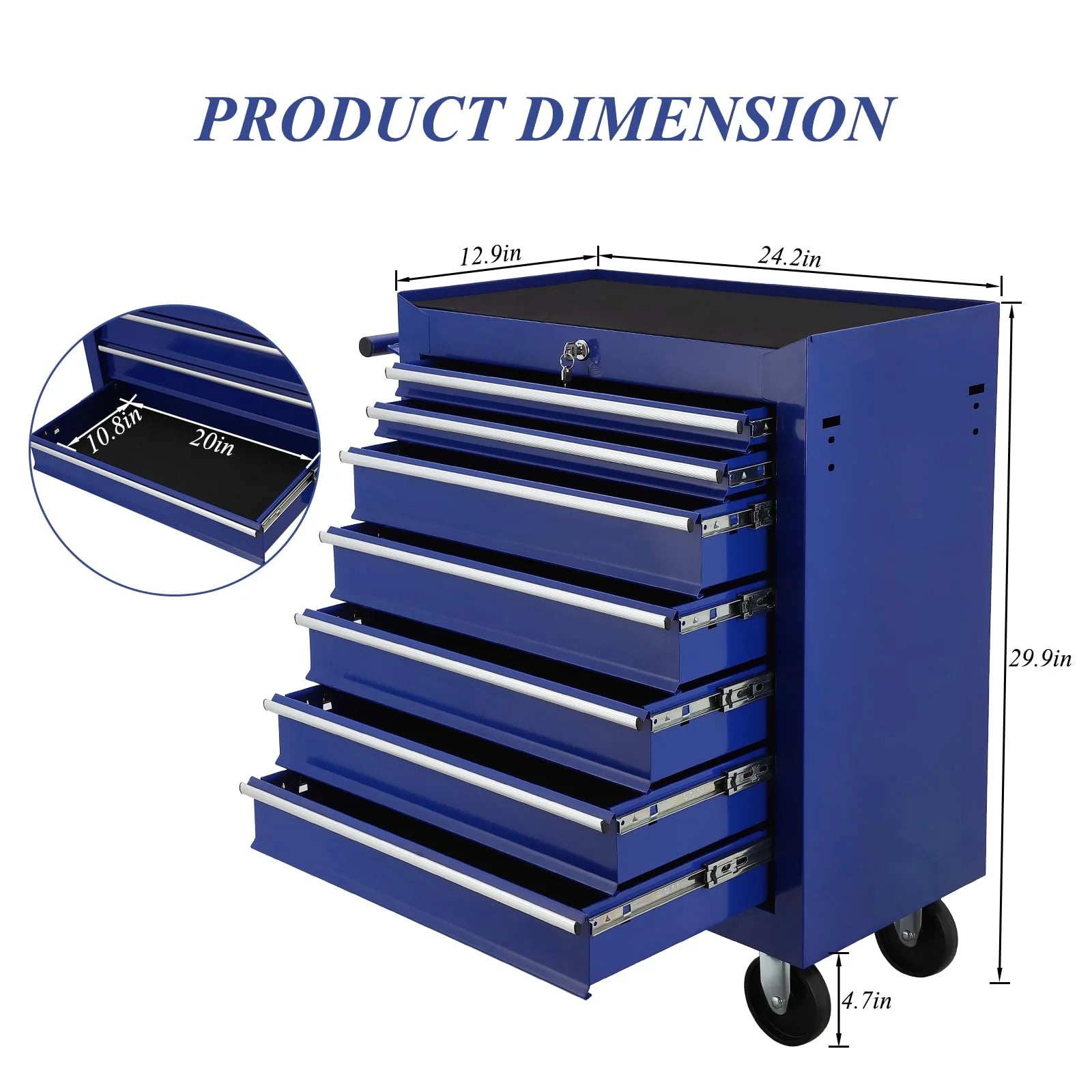 Broadfashion Rolling Tool Box 7 Drawer Tool Chest with Wheels Tool Boxes & Organizers, Alloy Steel Blue, 48.5 Pounds