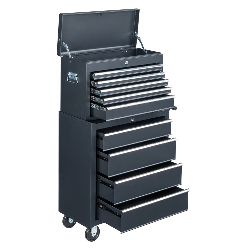 Tcbosik Combined Metal Tool Chest, 9 Drawers Rolling Tool Chest on Wheels, 2 in 1 Detachable Tool Cabinet for Warehouse Garage Workshop, Black