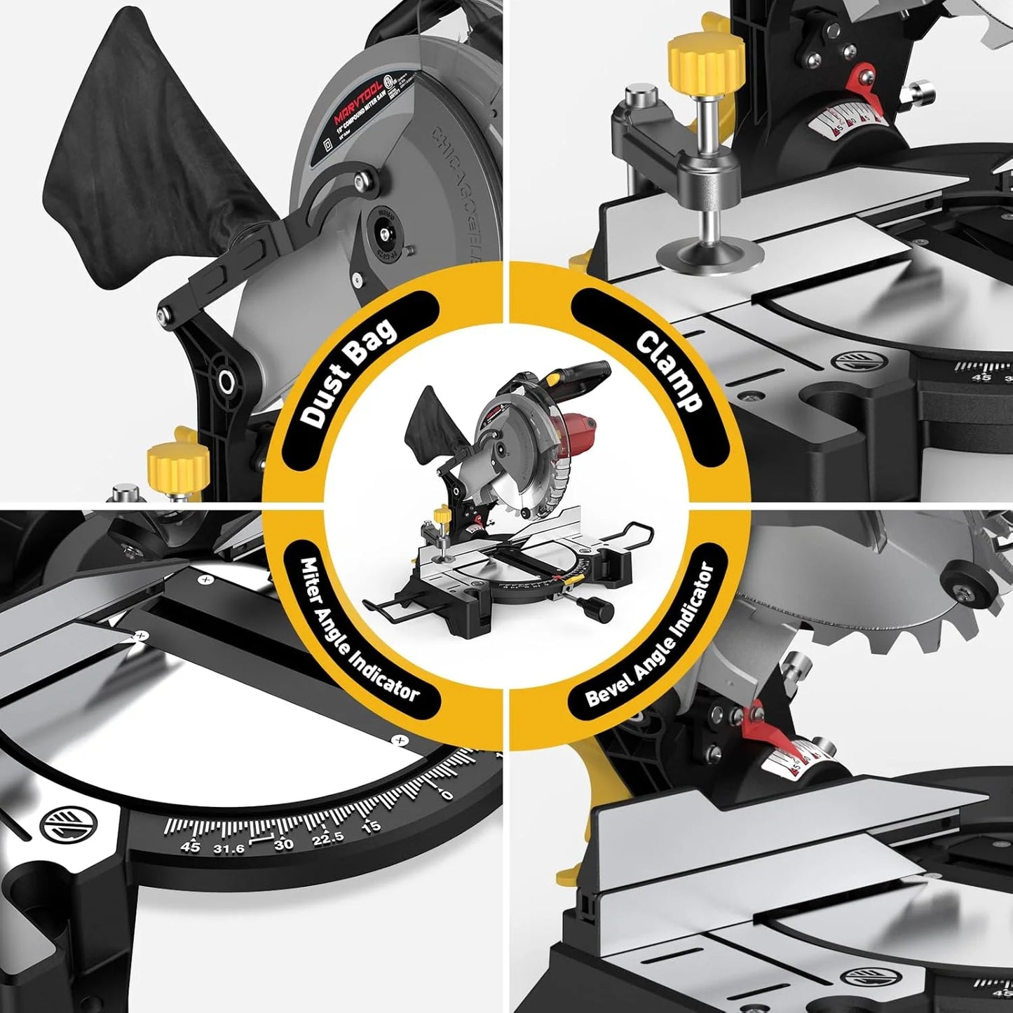 10-inch Compound Miter Saw 15 Amp Single Bevel 0-45? with 36T Blade Power Saw