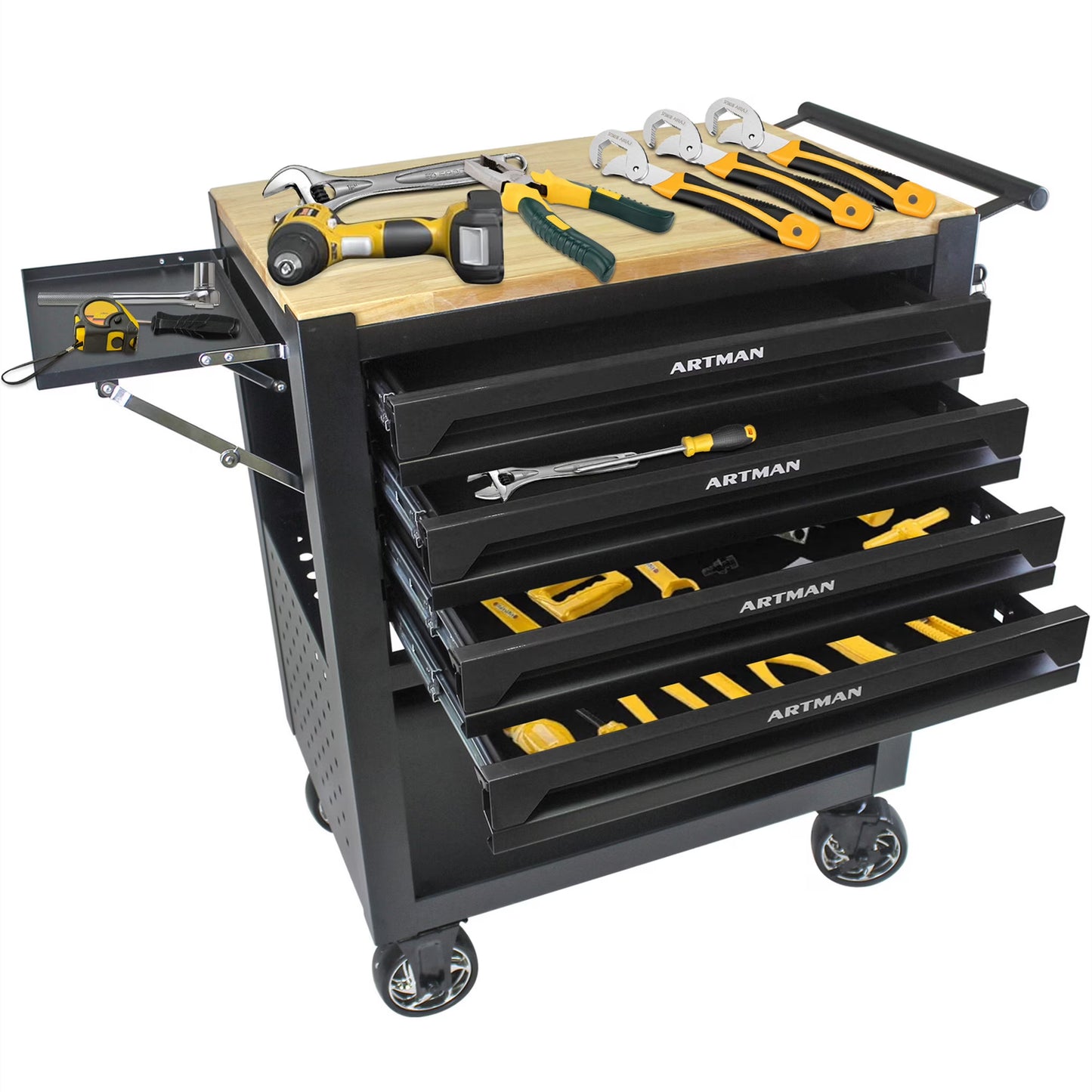 Aukfa 30 inch Mechanic's Tool Cart, 700 LB Capacity 4-Drawer Tool Chest on Wheels for Garage, Black
