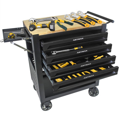 Aukfa 30 inch Mechanic's Tool Cart, 700 LB Capacity 4-Drawer Tool Chest on Wheels for Garage, Black