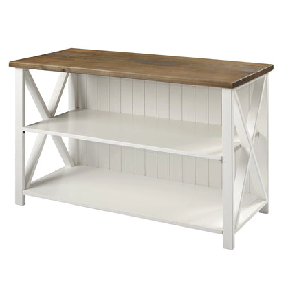 Woven Paths Solid Wood Storage Console Table, White/Reclaimed Barnwood