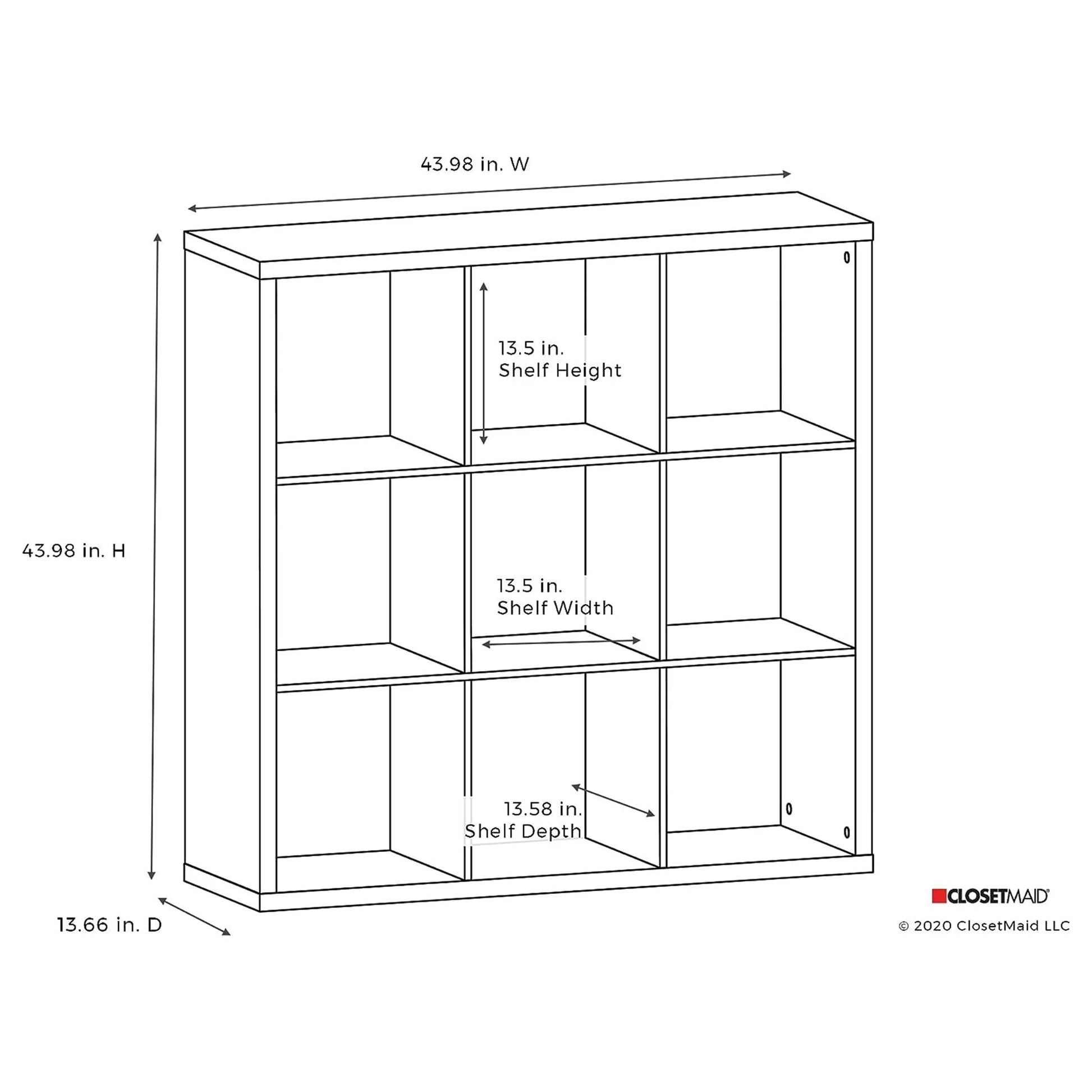ClosetMaid 9 Cube Storage Shelf Bookshelf Organizer with Back Panel, Gray