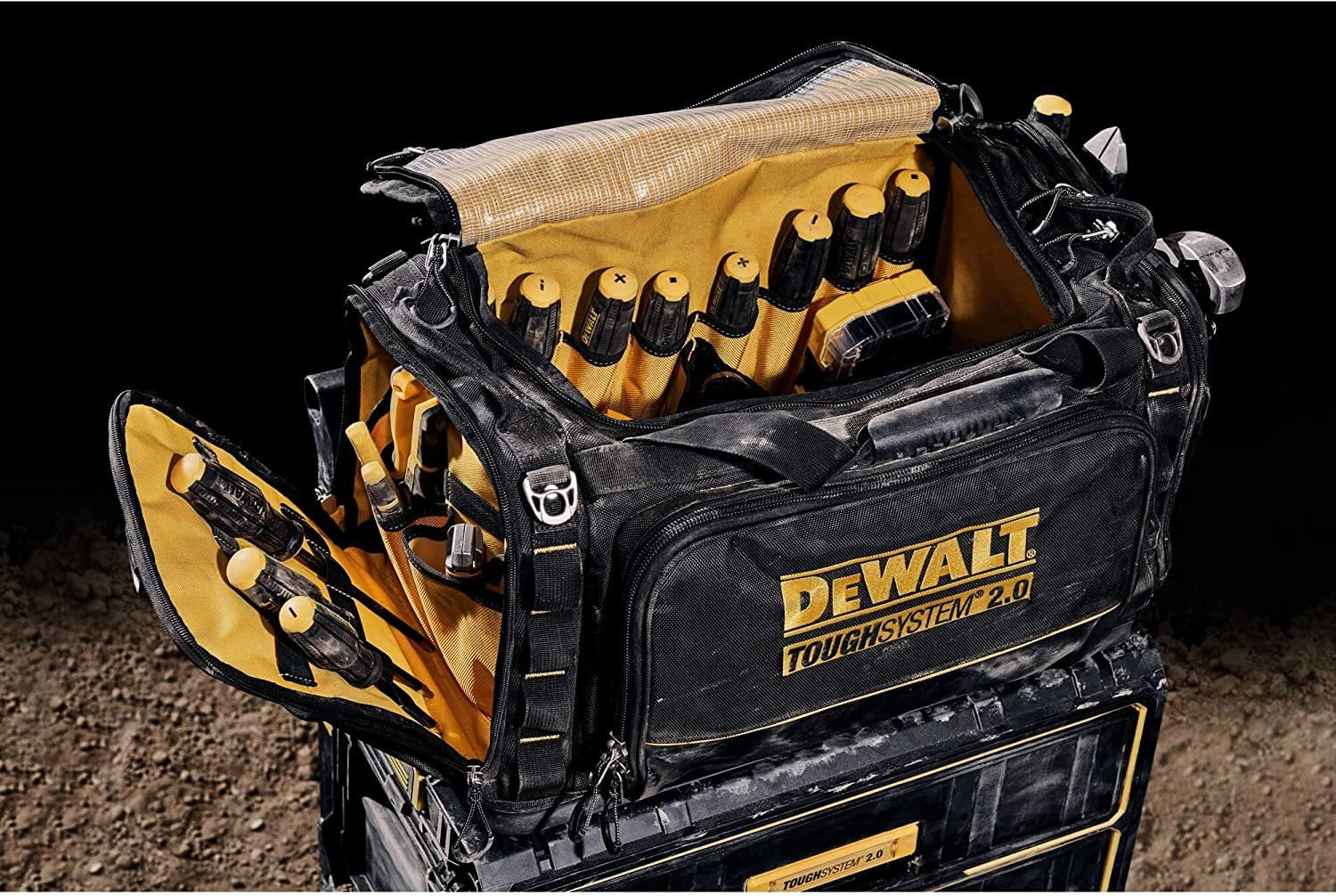 DEWALT Tool Bag 50 Pockets Waterproof Base Vertical Storage, Black