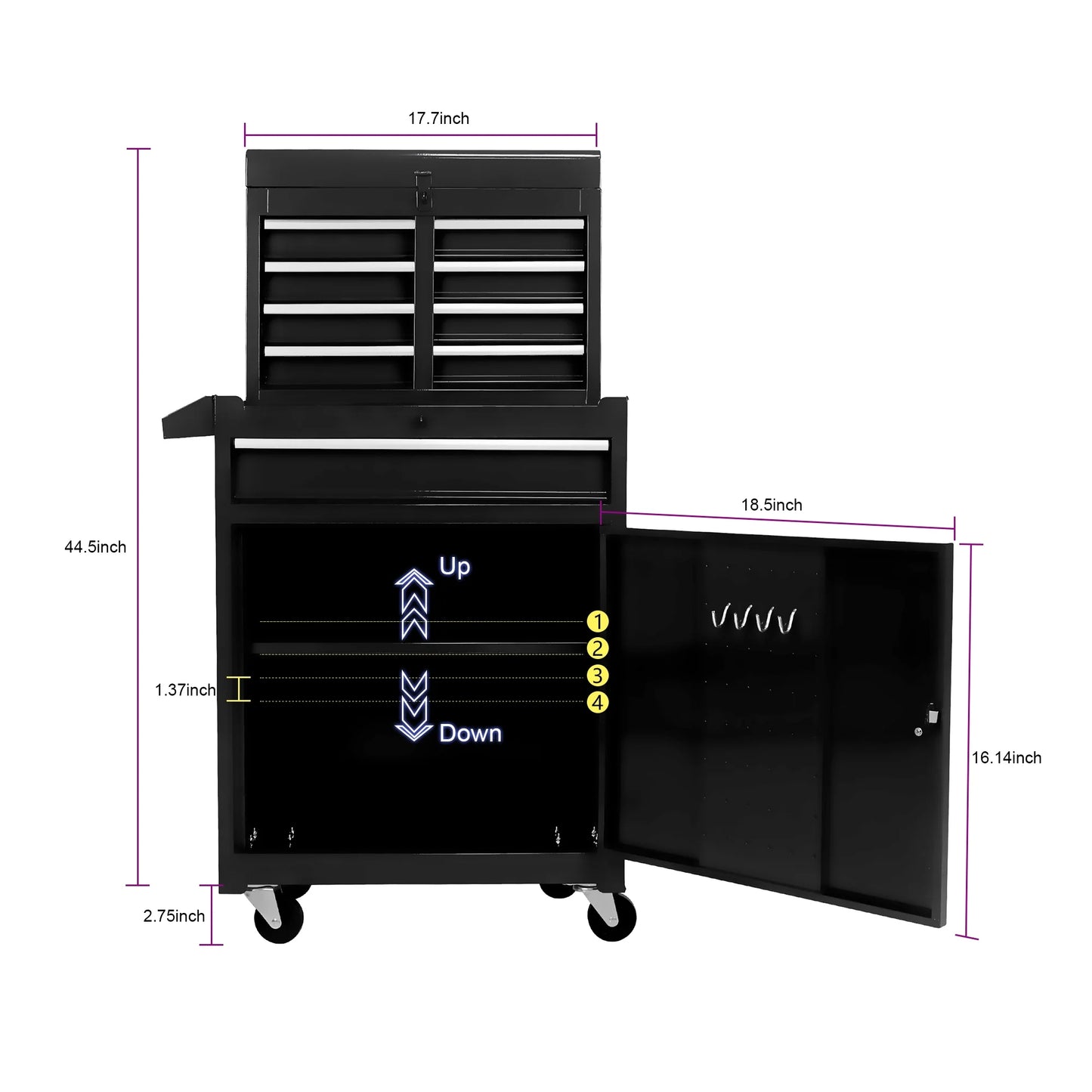 Tool Chest with 5 Drawers, Rolling Tool Box, Lockable Tool Cabinet Hidden Double Tool Organizer