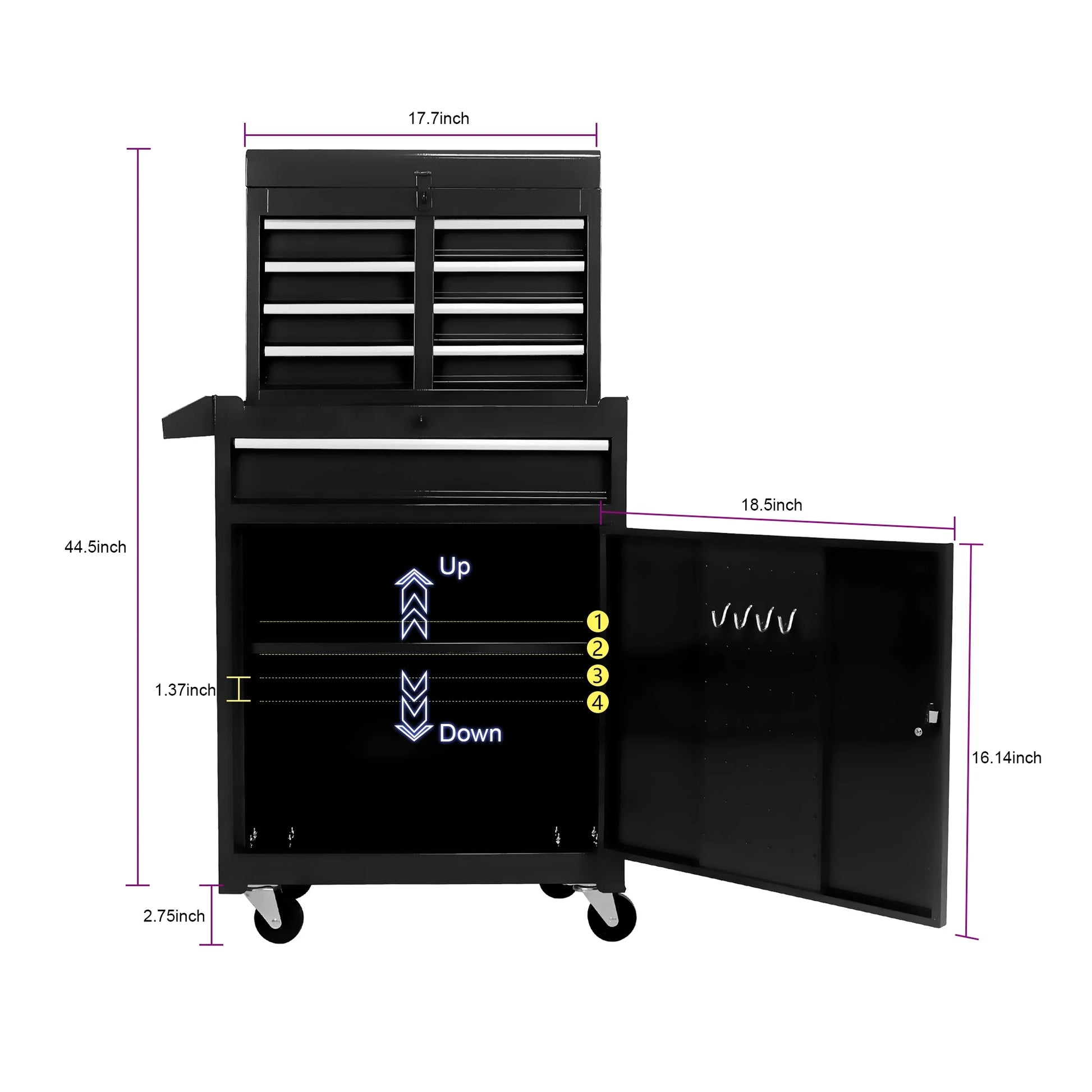 Tool Chest with 5 Drawers, Rolling Tool Box, Lockable Tool Cabinet Hidden Double Tool Organizer