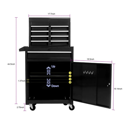 Tool Chest with 5 Drawers, Rolling Tool Box, Lockable Tool Cabinet Hidden Double Tool Organizer