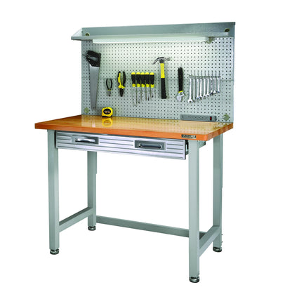 Seville Classics UltraHD Heavy Duty Commercial Lighted Workcenter Workbench w/Pegboard, Granite, 48" W x 24" D x 65.5" H