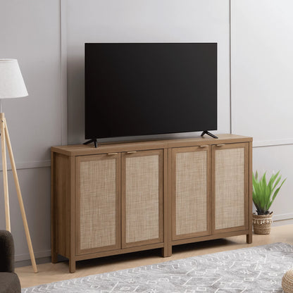 Sanspredet Sideboard Buffet Cabinet Set of 2, Rattan Cabinet with Doors Farmhouse Kitchen Storage Cabinet, Boho Liquor Cabinet Accent Cabinet