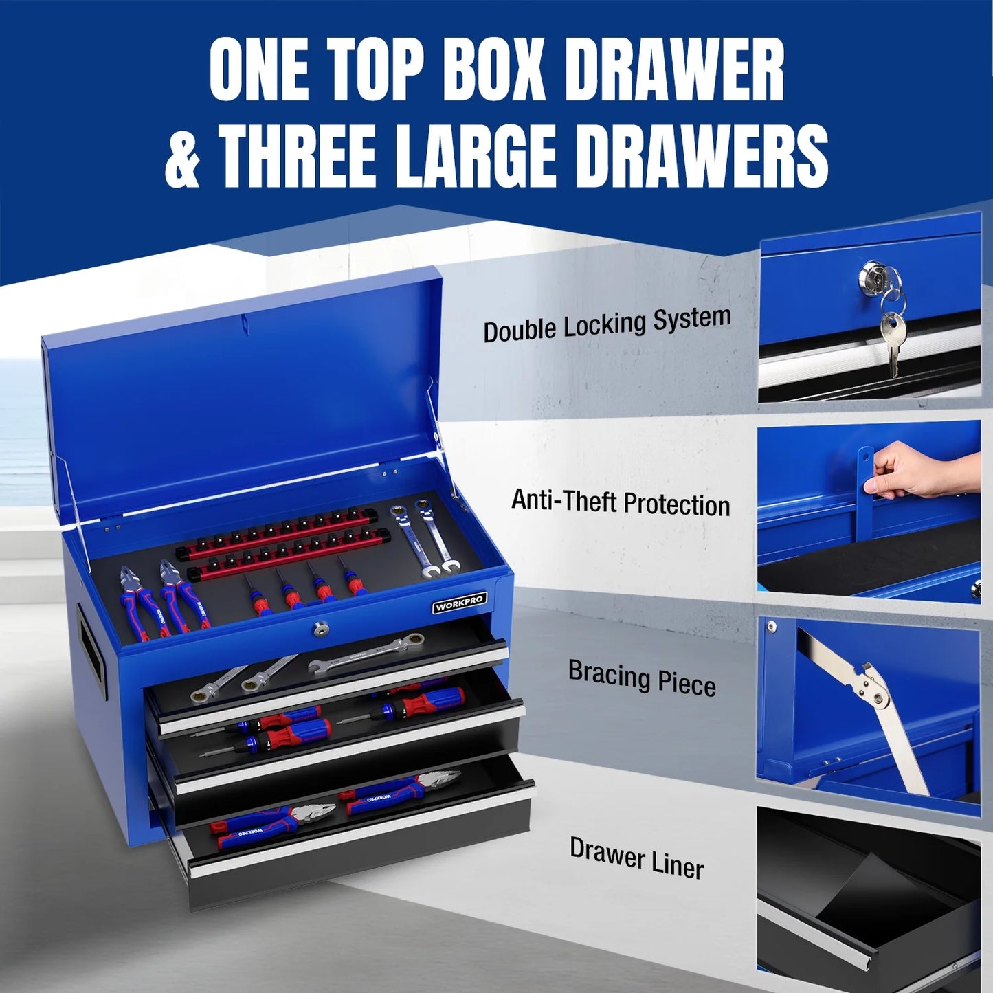WORKPRO 20 inch 5-Drawer Rolling Tool Chest, Sliding Metal Drawer Rolling Tool Storage Cabinet, Removable Toolbox Organizer for Workshop, Garage