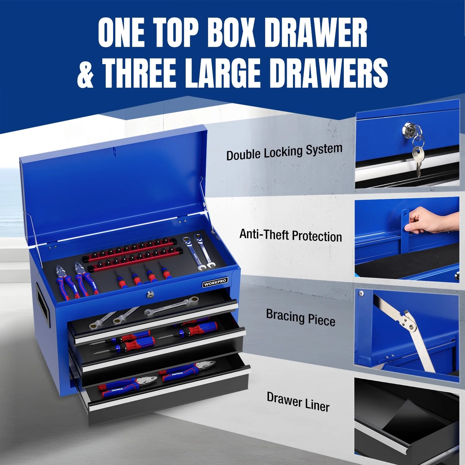 WORKPRO 20 inch 5-Drawer Rolling Tool Chest, Sliding Metal Drawer Rolling Tool Storage Cabinet, Removable Toolbox Organizer for Workshop, Garage