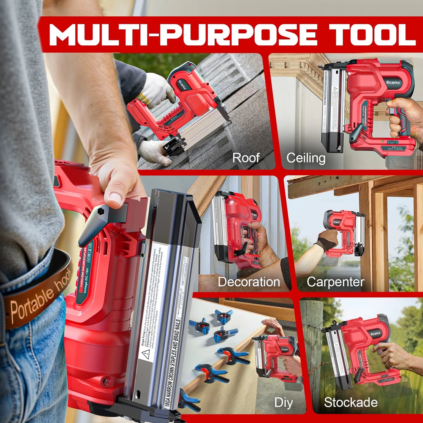 Gauge Electric Nail Gun Compatible with Milwaukee Battery,2 in 1 Cordless Brad Nailer and Stapler with 18GA Nails/Staples,Battery for M18 18V Power,2 Firing Modes for Trim Wood Crafting DIY