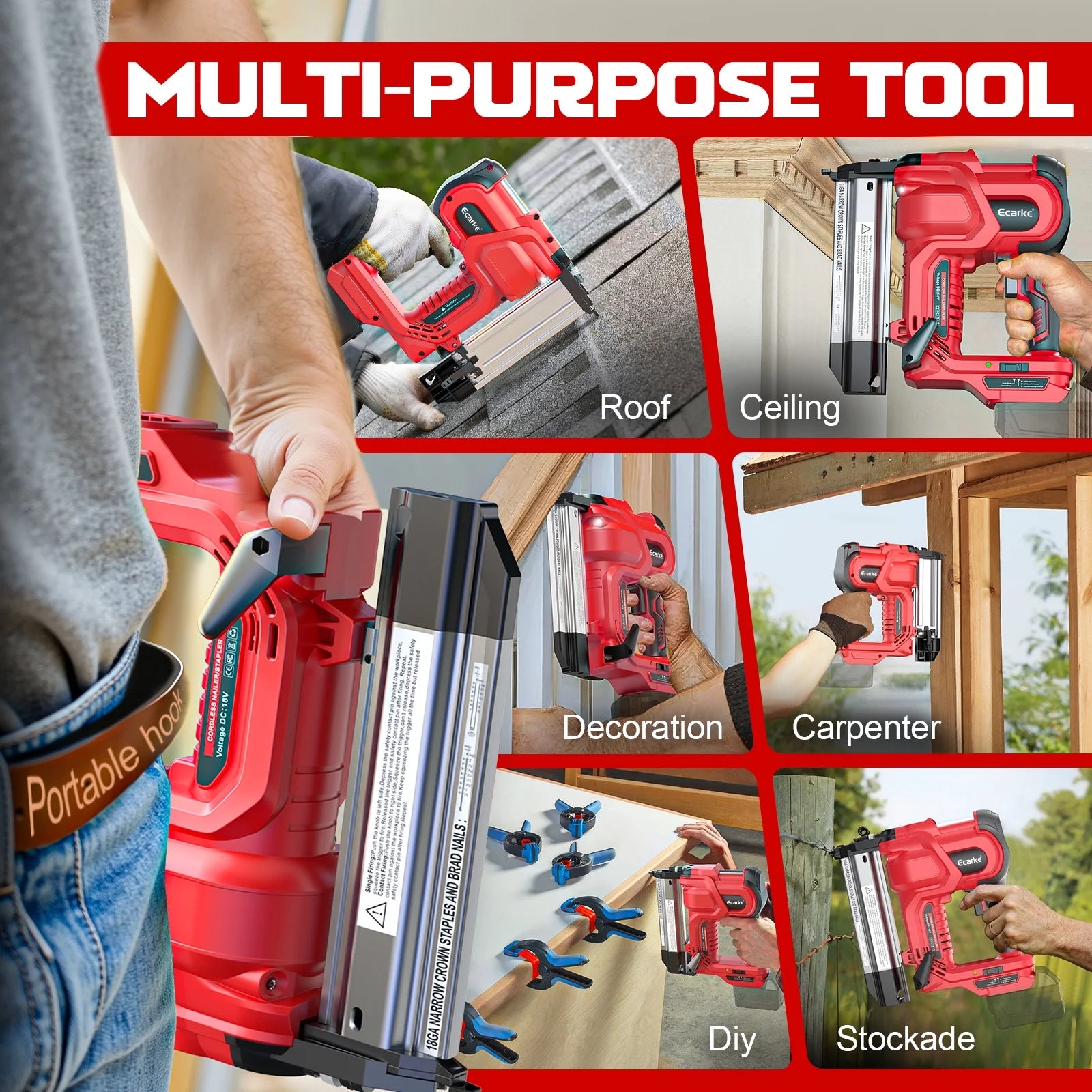 Gauge Electric Nail Gun Compatible with Milwaukee Battery,2 in 1 Cordless Brad Nailer and Stapler with 18GA Nails/Staples,Battery for M18 18V Power,2 Firing Modes for Trim Wood Crafting DIY