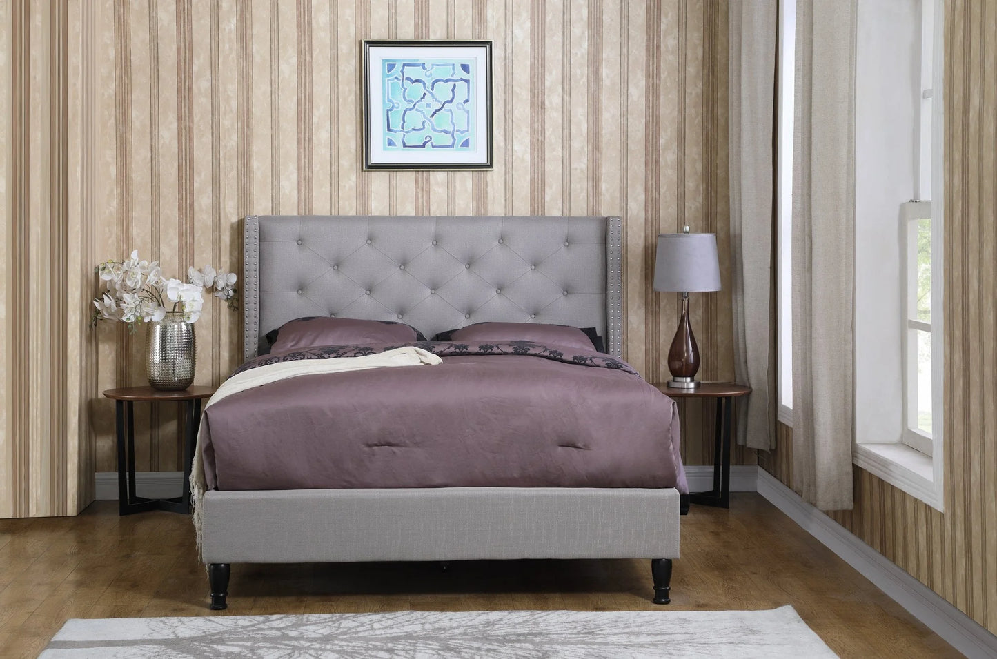 Full Size Upholstered Platform Bed Frame with 51" Tall Headboard - Button Tufted Cloth Bed - Wood Slat Support with Storage Space- No Box Spring Needed- Easy Assembly- Gray - OLIVER & SMITH