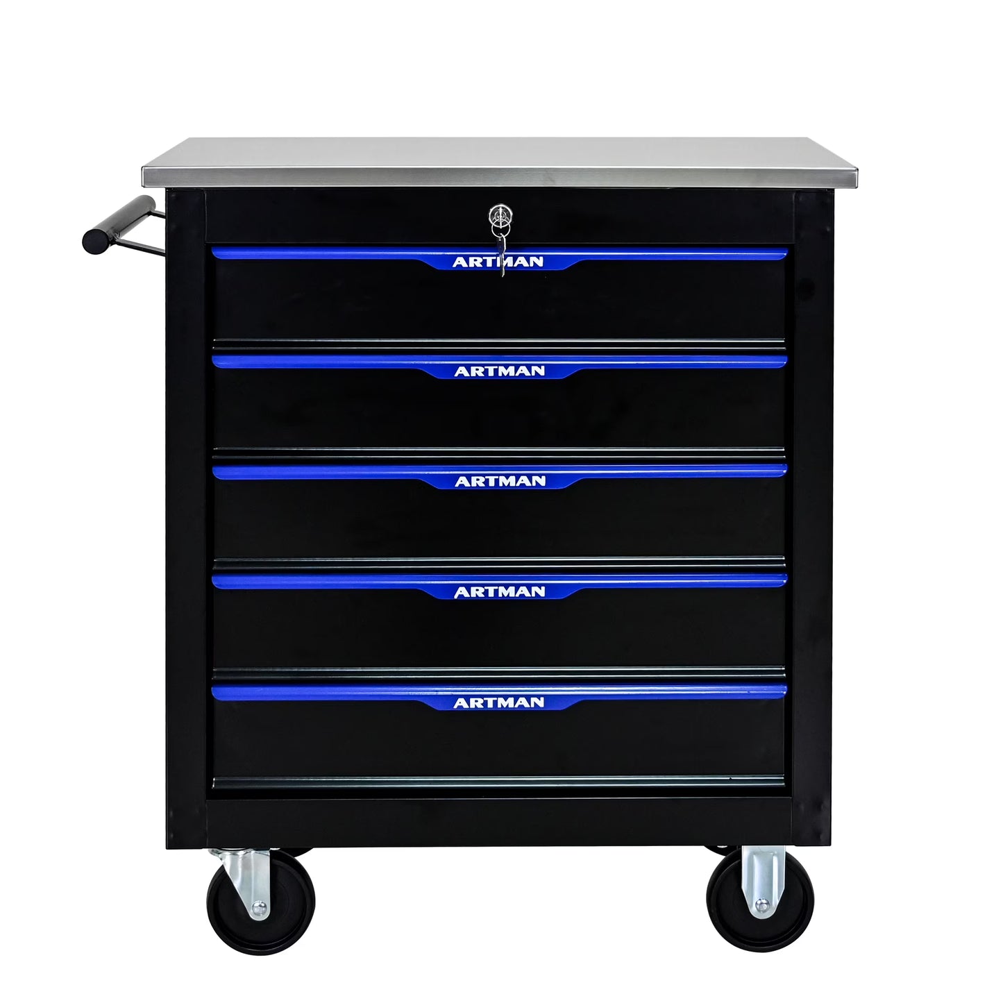 Olurrisa Rolling Steel Tool Chest, 5-Drawer Tool Storage Cabinet with Hanging Holes, Central Keyed Locking System, Lockable Wheels, Tool Organizer Box for Garage & Repair Shop
