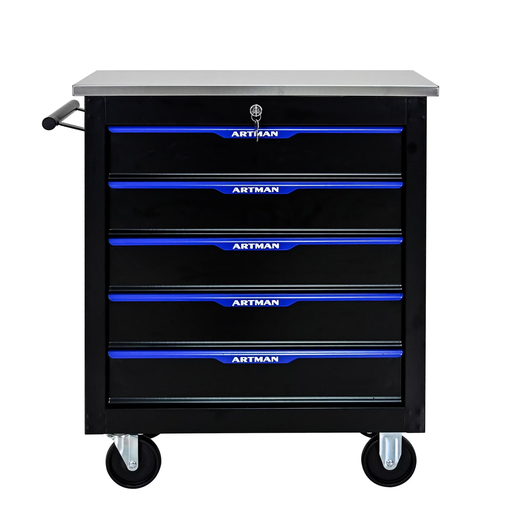 Olurrisa Rolling Steel Tool Chest, 5-Drawer Tool Storage Cabinet with Hanging Holes, Central Keyed Locking System, Lockable Wheels, Tool Organizer Box for Garage & Repair Shop