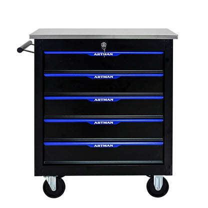 Olurrisa Rolling Steel Tool Chest, 5-Drawer Tool Storage Cabinet with Hanging Holes, Central Keyed Locking System, Lockable Wheels, Tool Organizer Box for Garage & Repair Shop