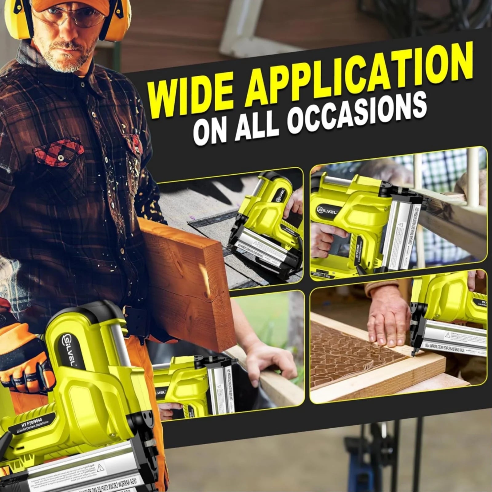 Rvchic 2-in-1 Cordless Electric Brad Nailer with 2 * 2.0Ah Battery for Upholstery,Carpentry and Woodworking,1000pcs Nails,18GA Staples Included,Yellow