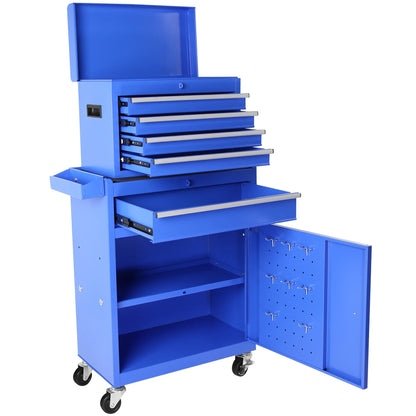 DUOSONG 5-Drawer Rolling Tool Chest, High Capacity Tool Storage Cabinet W/Lockable Wheels, Adjustable Shelf & Anti-Slip Liner, Detachable Tool Box Organizer, Rolling Tool Cabinet Blue Steel Tools &