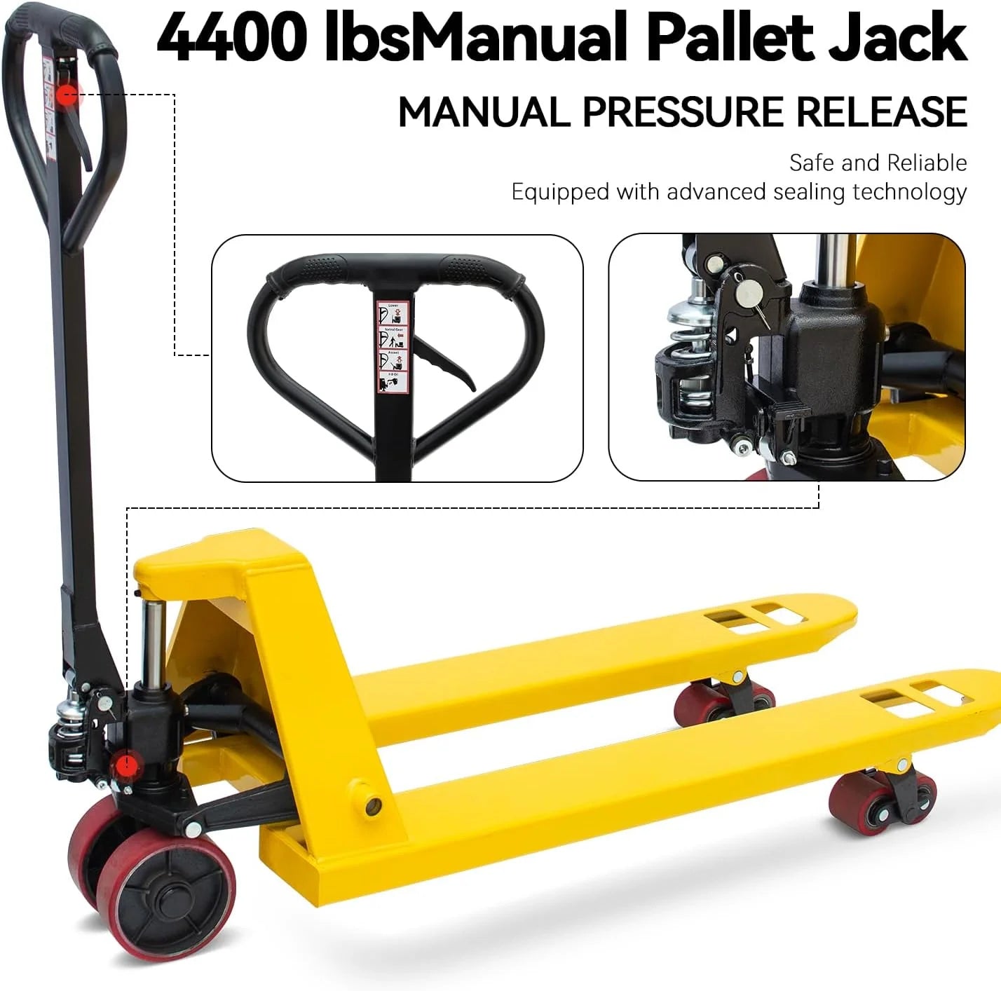 HPDAVV Pallet Jack Truck 4,400 LBS Capacity, 48''x 21' Forks Manual Pallet Jack Truck, Suit for Warehouse, Workshop, Dock, Factory