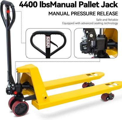 HPDAVV Pallet Jack Truck 4,400 LBS Capacity, 48''x 21' Forks Manual Pallet Jack Truck, Suit for Warehouse, Workshop, Dock, Factory