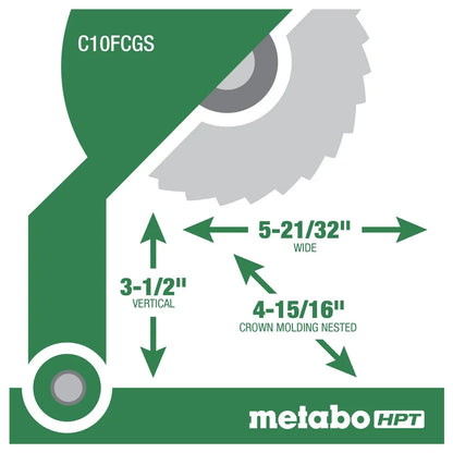 Metabo HPT Compound Miter Saw, 10" Miter Saw with Large Table Saw for woodworking, Power saw with 15-Amp Motor, Accurate Miter Angles, 0-45 Bevel, 24T TCT Miter Saw Blade, Positive Stops, C10FCGS