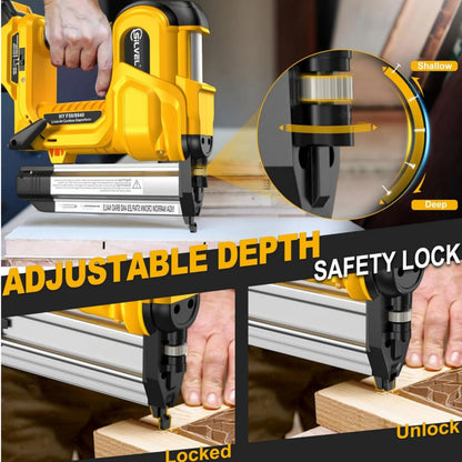 Rvchic 2-in-1 Cordless Electric Brad Nailer with 2 * 2.0Ah Battery for Upholstery,Carpentry and Woodworking,1000pcs Nails,18GA Staples Included,Yellow