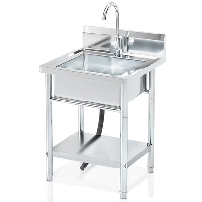 Stainless Steel Sink Utility Sinks Freestanding Single Bowl Laundry Sink with Hot and Cold Water Plumbing for Restaurant, Laundry Room, Garage, Commercial Kitchen