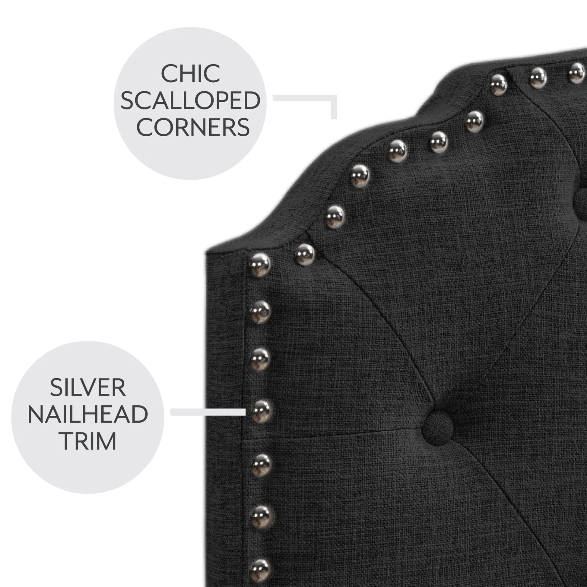 DG Casa Argo Tufted Upholstered Panel Bed Frame with Storage Drawers and Nailhead Trim Headboard, Queen Size Storage Bed in Charcoal Linen Style Fabric