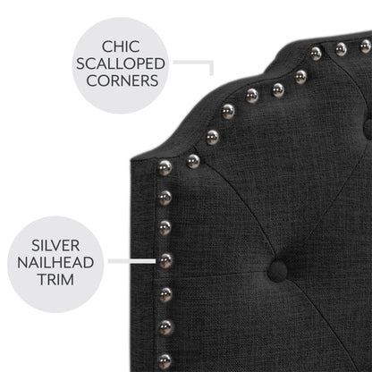 DG Casa Argo Tufted Upholstered Panel Bed Frame with Storage Drawers and Nailhead Trim Headboard, Queen Size Storage Bed in Charcoal Linen Style Fabric