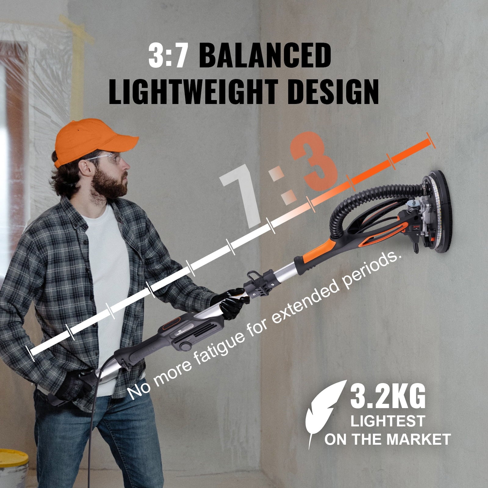 KFFKFF Drywall sander 800W brushless motor 1000-2300RPM continuously variable speed