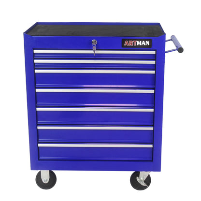 7-Drawer Rolling Tool Chest, Metal Tool Storage Organizer Cart with Locking System and Wheels, Multifunctional Mechanic Tool Cart for Garage, Warehouse, Workshop, Repair Shop, Red