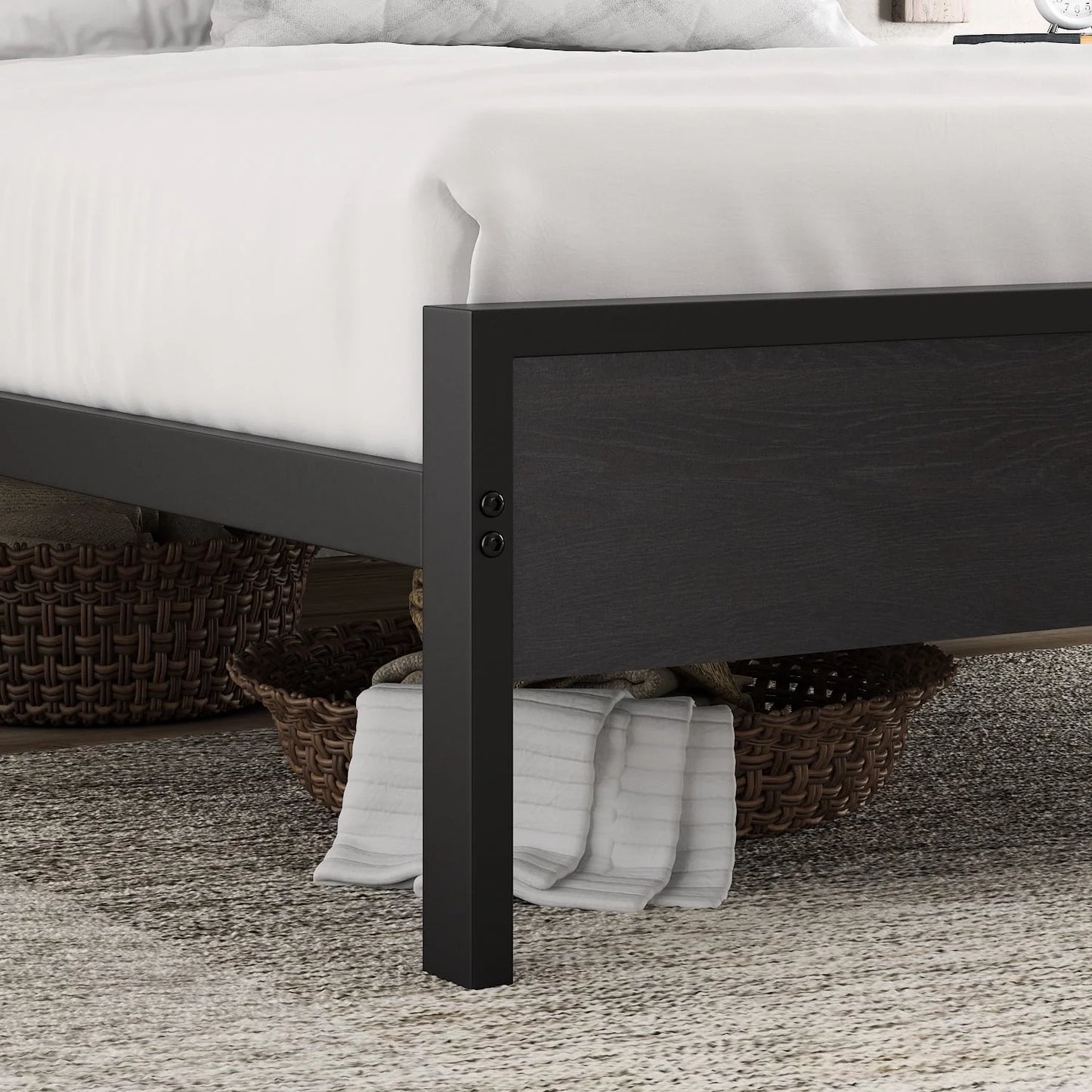 Amolife Heavy Duty Queen Size Platform Bed Frame with Wood Headboard, 12" Under Bed Storage, Black Oak
