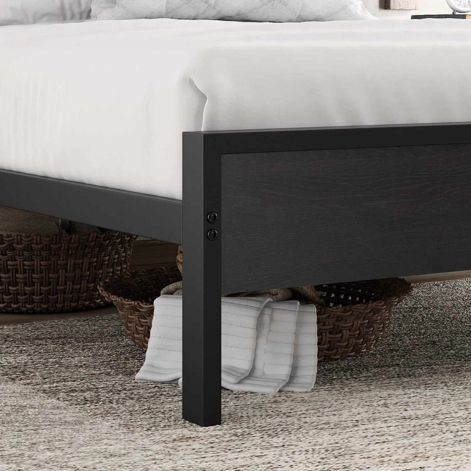 Amolife Heavy Duty Queen Size Platform Bed Frame with Wood Headboard, 12" Under Bed Storage, Black Oak