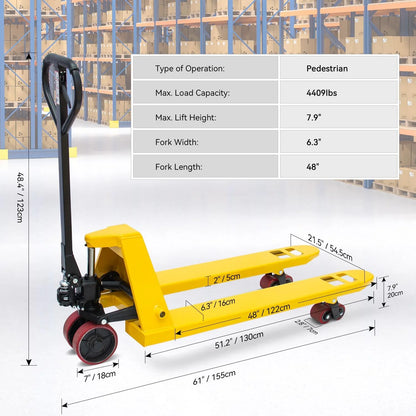 HPDAVV Pallet Jack Truck 4,400 LBS Capacity, 48''x 21' Forks Manual Pallet Jack Truck, Suit for Warehouse, Workshop, Dock, Factory