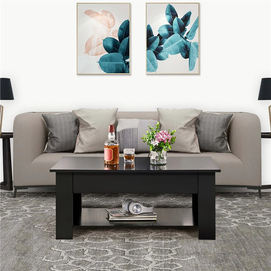 SmileMart Modern Lift Top Coffee Table with Hidden Compartment & Storage, Black
